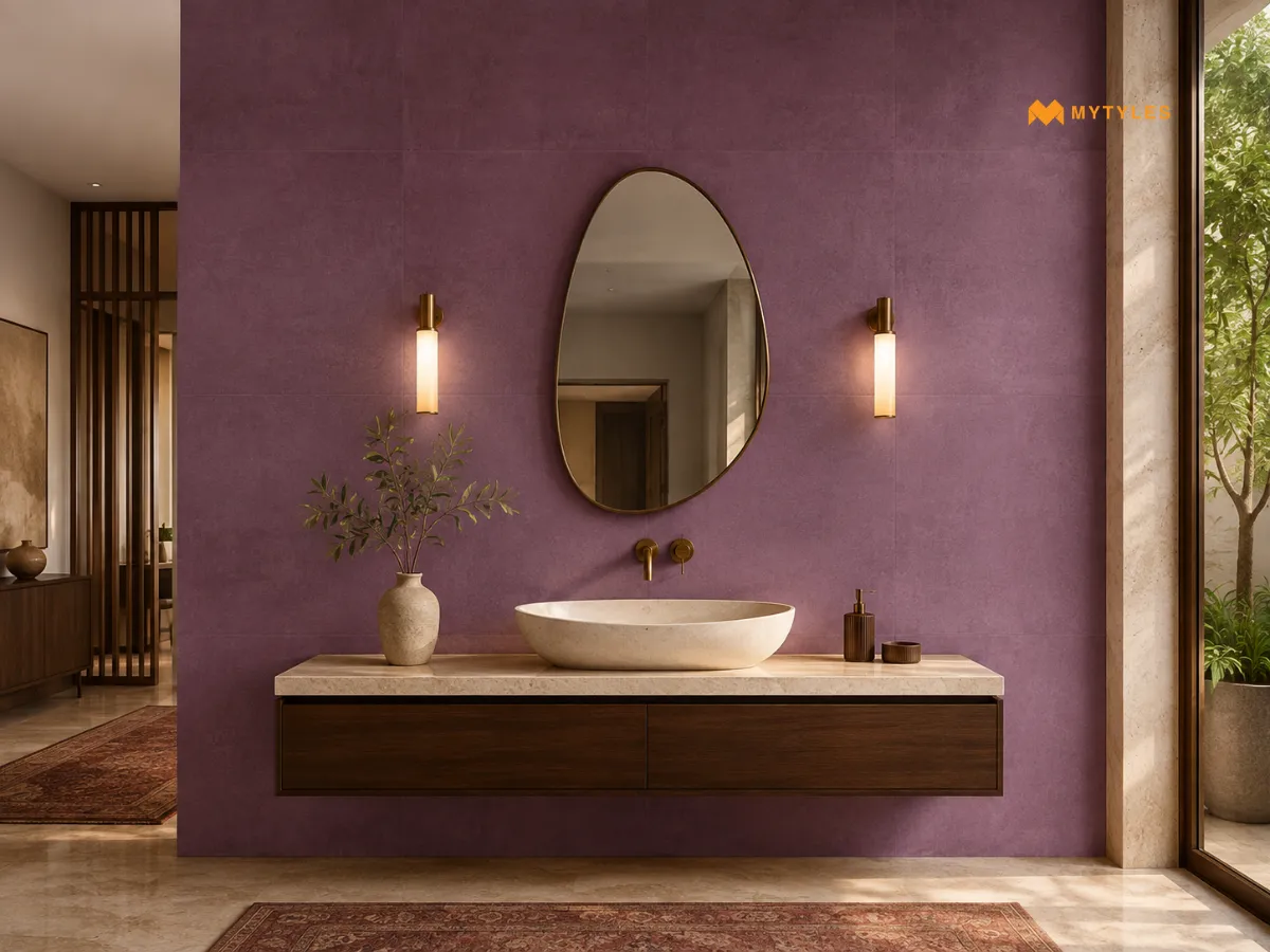 Plum Pink Matt Rustic Tile in Hall Wash Basin